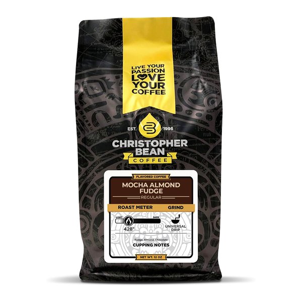 Christopher Bean Coffee - Mocha Almond Fudge Flavored Coffee, (Regular Ground) 100% Arabica, No Sugar, No Fats, Made with Non-GMO Flavorings, 12-Ounce Bag of Regular Ground Coffee