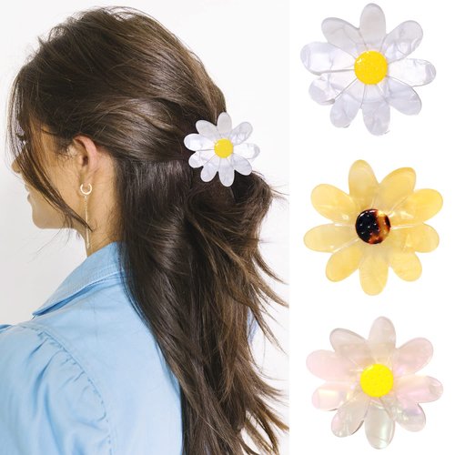 3 Pack Flower Hair Claw Clips for Women Big Cute Daisy Hair Clips 90s Flower Claw Clip Hair Barrettes