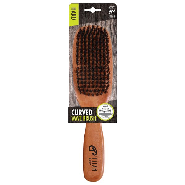 Titan Hard Curved Wave Brush For Men All Hair Textures – 1pc, Natural Boar Bristles Wooden Handle, Wooden Hair Brush