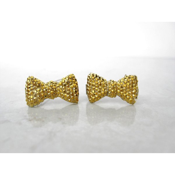 Two small tiny sparkle gold bow crystal hair pin clip barrettes fine hair