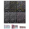 Flower Nail Stickers 3D Hibiscus Flower Nail Stickers Self-Adhesive White Pink Gold Nail Decals Elegant Floral Petal Wavy Line Strip Tropical Leaf Designs for Women Girls Nail Art Supplies(6Sheets)