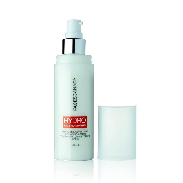 FACESCANADA Hydro Face Moisturizer with SPF 15 | Natural Hydrating & Anti Aging Formula | Lightweight & Non Greasy | for Radiant Skin | 3.38 Fl Oz (100ml)