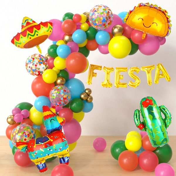 HYOWCH Fiesta Party Decorations, 130 Pcs Balloon Arch Kit for Cactus, Mexican Cinco de Mayo, Taco Theme Birthday, Baby Shower Supplies