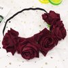 HONBAY 7cm/2.76inch Rose Flower Crown Elastic Headband Hair Band Festival Hair Garland Wedding Headpieces (Red Wine)