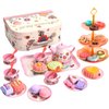 PowerTRC Tea Set for Little Girls, 48 Pcs Princess Tea Party Set for Toddlers 3 4 5 6 7 8 Years Old Girl Pretend Toys Birthday Gift with Tin Tea Set, Utensils, Desserts & Carrying Case