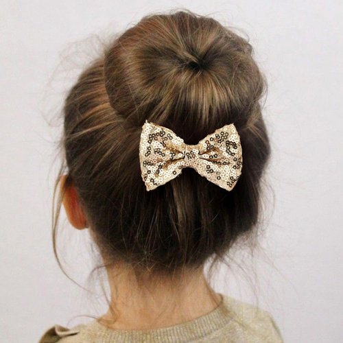 Love Fairy 3-Inch Glitter Bow Hairpin - Sparkling Sequin Bow Tie Hair Clip for Girls,Teens, and Women (Champagne Gold)