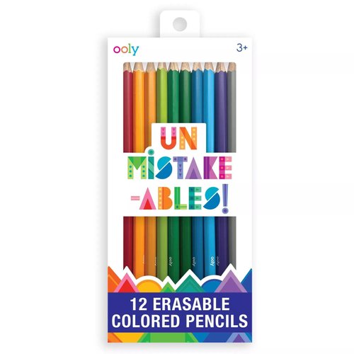 Ooly UnMistakeAbles Erasable Colored Pencils [Set of 12], Stress and Mess Free Marker Pack, Drawing & Coloring Pencils for Kids and Adults, Colorful School Supplies for Arts and Crafts, [Erasable]