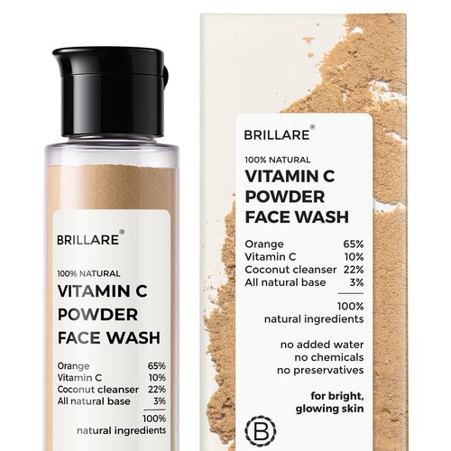 BRILLARE Vitamin C Face Wash | for Pigmentation & Dark Spots | Coconut & Orange Face Wash for Skin Brightening | 100% Natural Powder Facewash | 30g