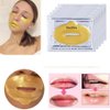 24K Gold Crystal Lip and Eye Mask, KlsyChry 5 Pairs Eye Mask and 5 Pcs Lip Mask for Moisturizing, Anti Wrinkle, Anti Aging, Hydrating Lips and Eyes