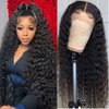 Deep Wave Lace Front Wigs Human Hair 180% Density Curly Lace Front Wig Human Hair 13x4 Lace Frontal Wigs for Black Women with Baby Hair and Special Designed Adjustable Straps (Deep Wave Wig, 24 Inch)
