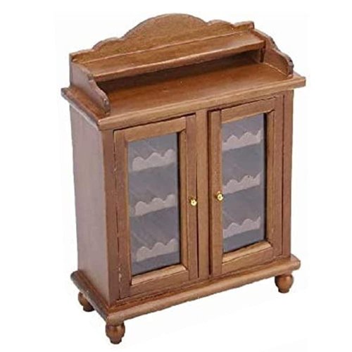 Dollhouse Wine Cabinet Miniature Furniture Wooden Wine Storage Cabinet Miniature DisplayHutch Mini Wine Drink Display Cabinet 1:12 Scale Doll House Accessory Decoration (Brown)