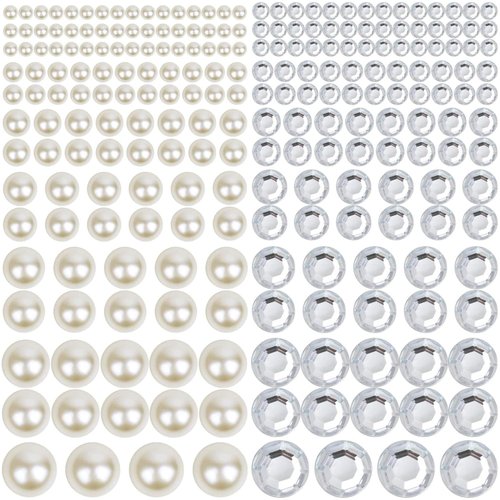 MOLILON 2032pcs Face Gems Jewels Bling Rhinestones Crystals Adhesive Pearl Stickers Stick On Pearls Makeup Jewelry Nail Art Stickers Gems Beads for Hair, Body, Face, Eye (Beige Pearls+Crystal)