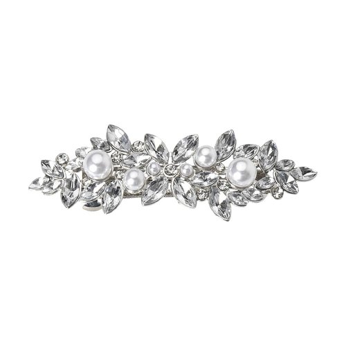 Bride Pearl Rhinestone Hair Barrettes White Glitter Crystal Dressy Hair Clips Hair Pin Decorative Silver Hair Jewelry Bridesmaid Bridal Wedding Hair Accessories for Women