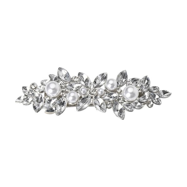 Bride Pearl Rhinestone Hair Barrettes White Glitter Crystal Dressy Hair Clips Hair Pin Decorative Silver Hair Jewelry Bridesmaid Bridal Wedding Hair Accessories for Women