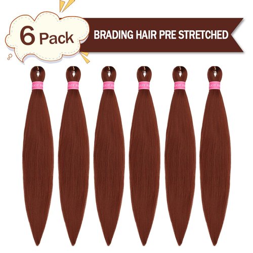 MSMUSAS Braiding Hair Pre Stretched 6 Packs 30 Inch Hot Water Setting Synthetic Prestretched Twist Braid Hair Yaki Straight Braiding Hair Extensions for Braids(30Inch, Dark Ginger)