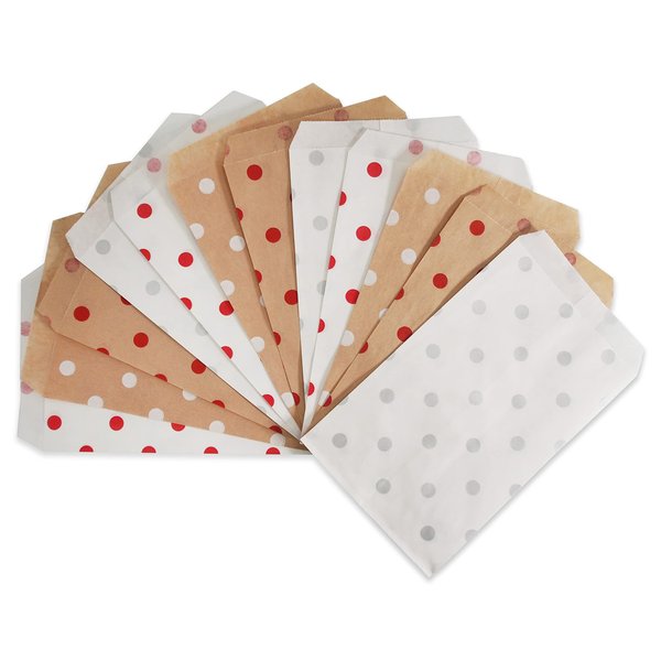CuteBox Flat Paper Red/White/Silver Polka Dot White/Kraft Gift Bags (4" x 6") for Merchandise, Crafts, Party Favors, Retail, Handmade Goods, Arts and Crafts, Outdoor Events, Holidays, Weddings 400pc