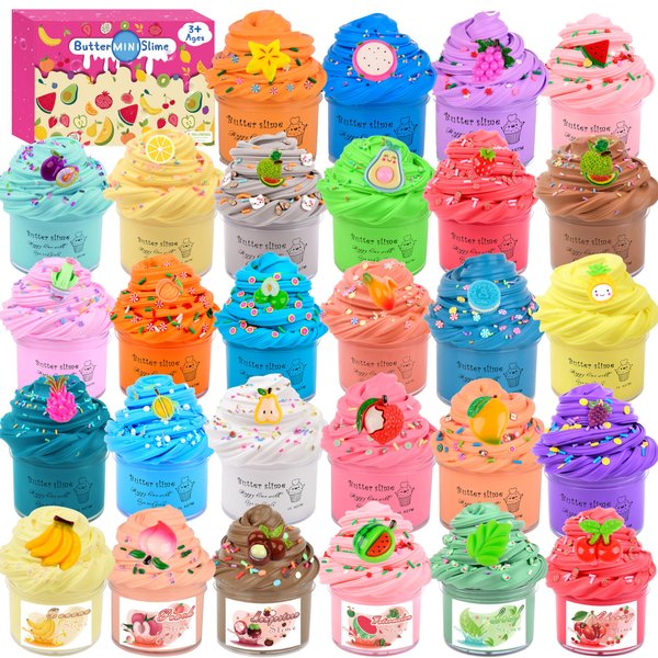 28 Pack Mini Butter Slime Kit,Peachybaby Slime Watermelon Party Favor Supplies, Super Soft, Non-Sticky, Goody Bag Toy, Prize for Girl and Boys, Christmas Stocking Stuffers