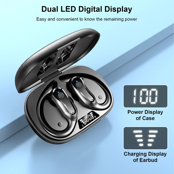 for BLU F91 Bluetooth 5.1 Headphones with Dual LED Digital Display 42Hrs Playtime, IP7 Waterproof Running Headphones with Earhooks & Mic