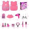 Girls Beauty Salon Set Pretend Play Hair Stylist Toy Kit with Barber Apron, Hair Dryer, Curling Iron, Mirror, Scissors and Styling Accessories
