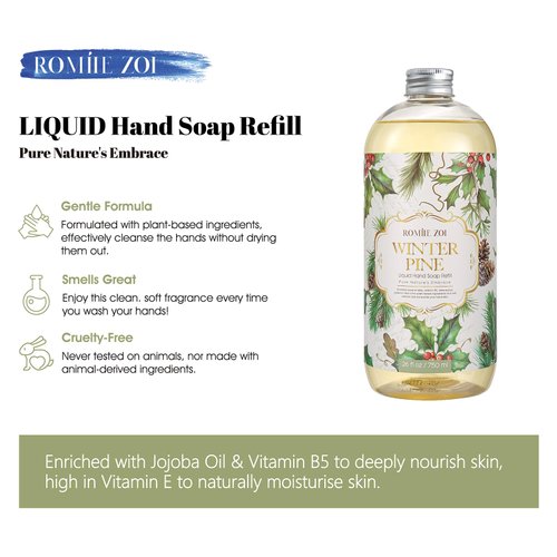 ROMIIE ZOI Christmas Liquid Hand Soap Refill-Winter Pine- Infused with Sweet Pine Aroma, Gentle & Moisturizing Formula for Home & Kitchen, 750 ML/ 26 FL OZ