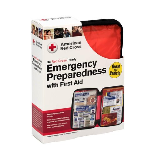 American Red Cross Officially Licensed Product, Large Deluxe Auto First Aid Kit with Soft Case, Emergency Supplies to Clean & Treat Minor Injuries, Keep Hydrated & Warm