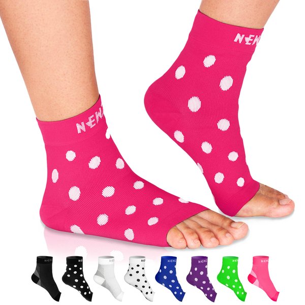 NEWZILL Plantar Fasciitis Socks with Arch Support, BEST 24/7 Foot Care Compression Sleeve, Eases Swelling & Heel Spurs, Ankle Brace Support, Increases Circulation (S/M, Pink w White Dots)