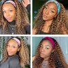 Ombre Highlight Headband Wig Human Hair #4/27 Colored Kinky Curly Headband Wig for Black Women Glueless None Lace Front Human Hair Wigs Brazilian Virgin Hair Wear and Go Wigs 150% Density 22 Inch