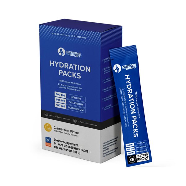 Designs for Sport Electrolytes Powder Hydration Packets - Zero Sugar Electrolyte Drink Mix for Water - D-Ribose, Zinc + Vitamin C for Energy & Recovery - NSF Certified, Clementine Flavor (14 Packets)