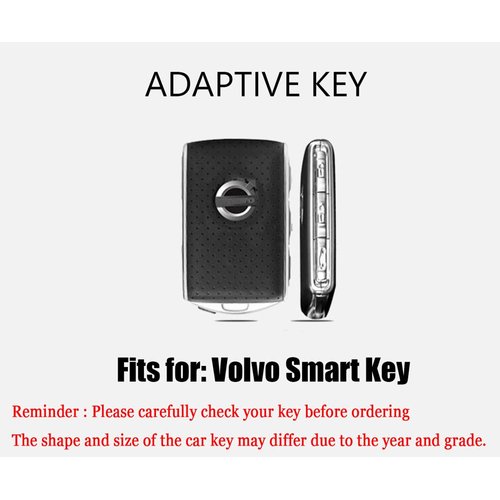 HIBEYO Alloy Leather Texture Car Key Fob Cover with Keychain fits for Volvo XC90 XC60 XC40 S60 S90 V60 Polestar 1 T5 Car Key Case Cover Jacket Smart Remote Car Key Holder Key Shell 3 Button Black