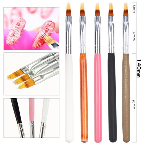 KAAGEE 5pcs Ombre Nail Brush Nail Paint Pen for Lace Line Gradient Color Ombre Brush for Gel Nails Wood Nail Art Brushes Nail Design Brushes Acrylic Nail Polish Tools Nail Accessories
