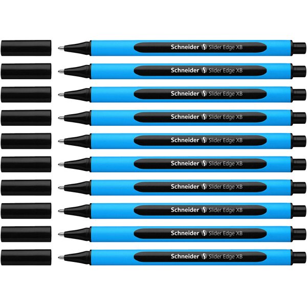 Schneider Slider Edge XB (Extra Broad) Ballpoint Pen, 1.4 mm, Light Blue Barrel, Black Ink, Box of 10 Pens (152201)