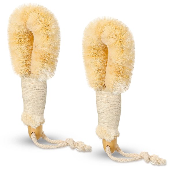 2 Pcs Dry Brushing Body Brush Exfoliating Brush Body Scrubber Natural Bristle Body Brush Bath Shower Dry Skin and Body Sisal Brush with Naturals Fibers for Skin Care, Exfoliates Skin