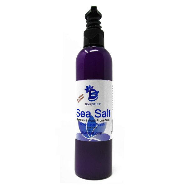 Diva Stuff Sea Salt Face Wash for Oily and Acne Prone Skin with Dead Sea Salt, Tamanu Oil & Lime Oil, 8 oz (Made in the USA)