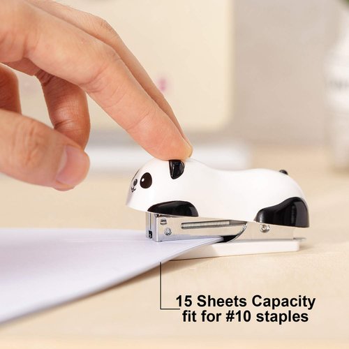 Deli Mini Cute Panda Desktop Stapler, Office Stapler, 12 Sheet Capacity, Includes Built-in Staple Remover & 1000PCS No.10 Staples