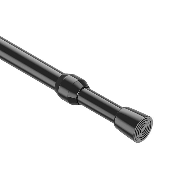 MEXAU 1Pack Spring Tension Curtain Rod 26-39 inch Black Adjustable Spring Rod Extendable Tension Rod For Kitchen, Bathroom, Window, Bookshelf,Closet.