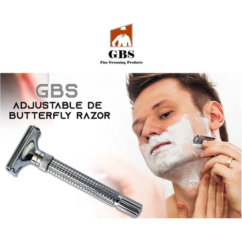 G.B.S Men’s Classic Chrome Adjustable Butterfly Open Double Edge Safety Razor, Smooth Shave with 20 Premium Sharp Blades