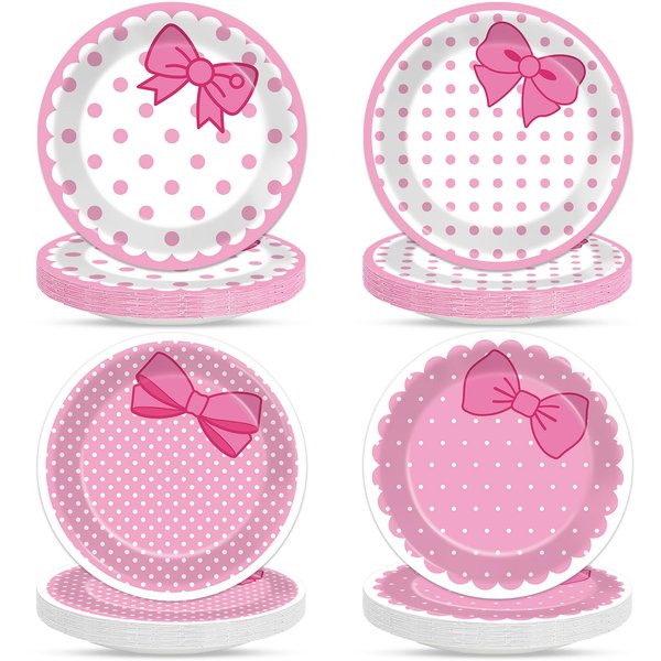 Justforjoyful 48Pcs Pink Cat Party Supplies 9inch Cat Party Paper Plates Tableware Set Disposable Cute Cat Cake Dessert Plates Cute Kitty Dinnerware Set for Birthday Baby Shower Party Decoration Favor