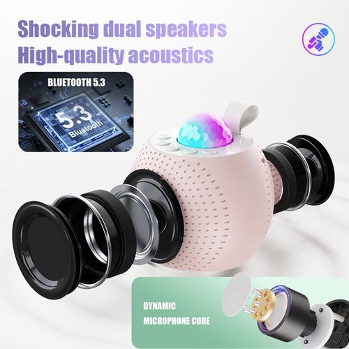 Karaoke Machine for Kids Adults, Mini Karaoke Machine with 2 Wireless Microphones and RGB Light, Portable Bluetooth Speaker Set Family Party Christmas Birthday Gifts Boys Girls (Pink)