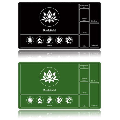 EDGFRTOIO Card Playmat Stitched with Magic Zones, Game Mats Tabletop 24x14 inch for MTG/TCG Card Battles Commander Deck Gaming Desk Mat Duel Mat Card Gameplay Mats for Beginner (Black, Green, 2 Pack)