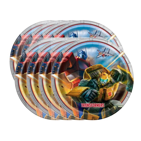 Transformers Birthday Party Supplies Bundle Set for 16 includes 16 Lunch Plates, 1 Plastic Table Cover, 1 Dinosaur Sticker Sheet (Bundle for 16)