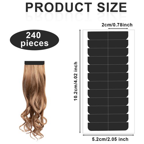 240pcs Hair Extension Tape, Hair Replacement Adhesive Tape Double Sided Tape in Extension Tape Hair Extension Tabs Wig Tape Beauty Tools for Hair Extensions (Black)