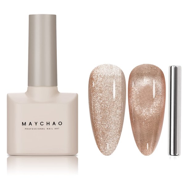 MAYCHAO 15ML Cat Eye Gel Nail Polish 1Pc Nude Nail Polish with Magnet Soak off Holographic Magnetic Gel Polish for Nail Art Manicure Salon DIY at Home, 0.5 OZ
