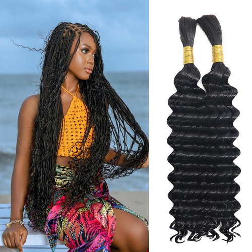 Bulk Human Hair for Braiding - 12A Curly Human Hair Bundles for Black Women - 20 inch, Deep Wave, No Weft, Boho Braids - 100% Unprocessed Brazilian Virgin Human Hair Extensions - Beauty Youth