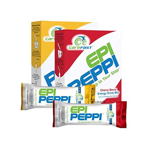 Carefast EPI PEPPI Energy Drink Mix- 8 Cherry Berry & 8 Peach Orange Mango Packets