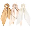 LFOUVRE 3PCS Hair Scarf Scruncheis for Women Knotted Bow Hair Ties Elastic Bands Satin Hair Ribbon Scrunchy Red Ponytail Holder for Women and Girls (Camel Apricot Ivory)