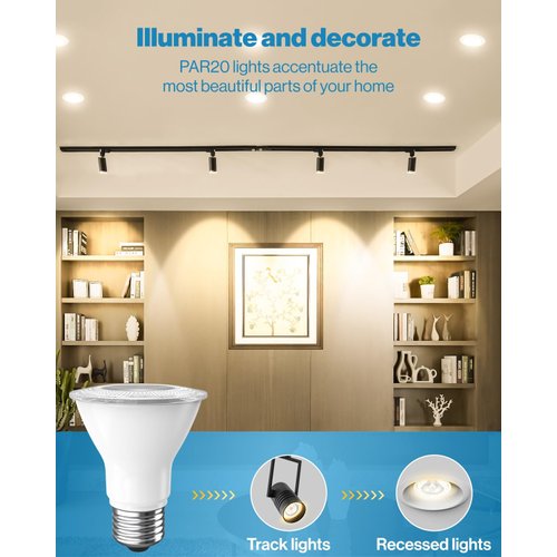 Sunco Lighting 10 Pack PAR20 LED Bulbs 50W Equivalent 7W Dimmable 3000K Warm White 470 LM E26 Medium Base IP65 Waterproof Indoor Outdoor Flood Light - UL