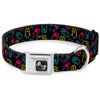 Dog Collar Seatbelt Buckle Owl Sketch Black Multi Color 9 to 15 Inches 1.0 Inch Wide