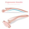 ROMALOVE Jade Facial Roller, Jade Face Roller Massager with 3 Interchangeable Heads for Women Routine Skin Care, Reduce Puffiness Wrinkling Rejuvenate Skin (Pink Roller + Rose Gold)