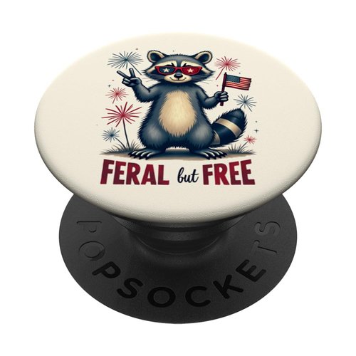 Feral but free Raccoon Patriotic 4th of July Feral and Free PopSockets Adhesive PopGrip