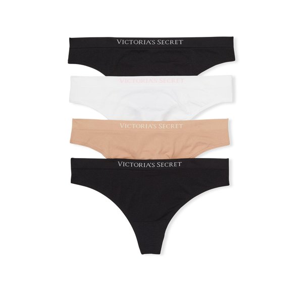 Victoria's Secret Seamless Thong Underwear Pack, Smooth Fabric, Panties for Women, 4 Pack, Multi (M)